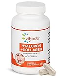 Vihado Hyaluronsäure Kapseln hochdosiert – Hyaluron + Kollagen-Hydrolysat – Beauty Kapseln ohne Zusatzstoffe – ideal als Nahrungsergänzung neben der Hautpflege – 90 Kapseln