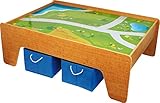 small foot 2232 Spieltisch aus Holz, mit Textiloberfläche, inkl. zwei Boxen aus Textil für mehr Stauraum, ab 3 Jahren